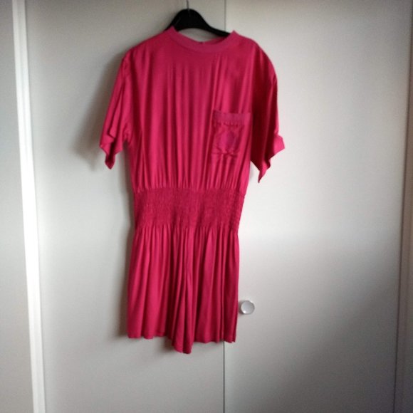 Vintage Pants - vintage 80s pink fuschia playsuit romper shortall jumpsuit
